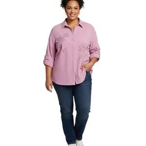 VTG Allison Daley II Pink Floral Glitter Blouse - 90s Shoulder Pads - Sz 22W